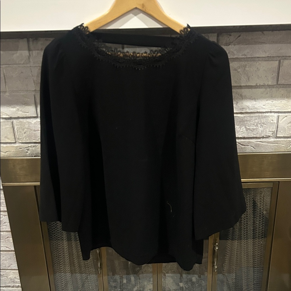 FRNCH Black Lace Trim Blouse